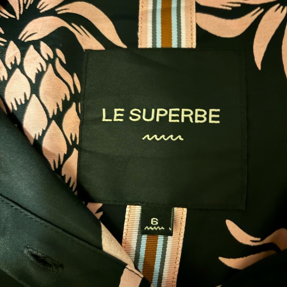 LE SUPERBE BEAUTIFUL SILK SHIRT, LIKE NEW, SIZE 6, pineapple print - Picture 2 of 14